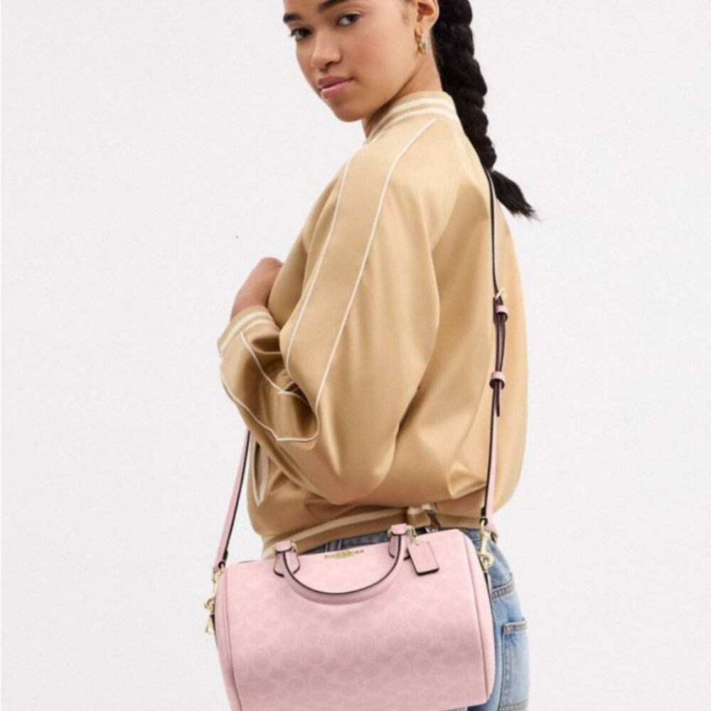 Coach Rowan Satchel Bag In Signature Canvas Powder/Pink - Picture 12 of 12
